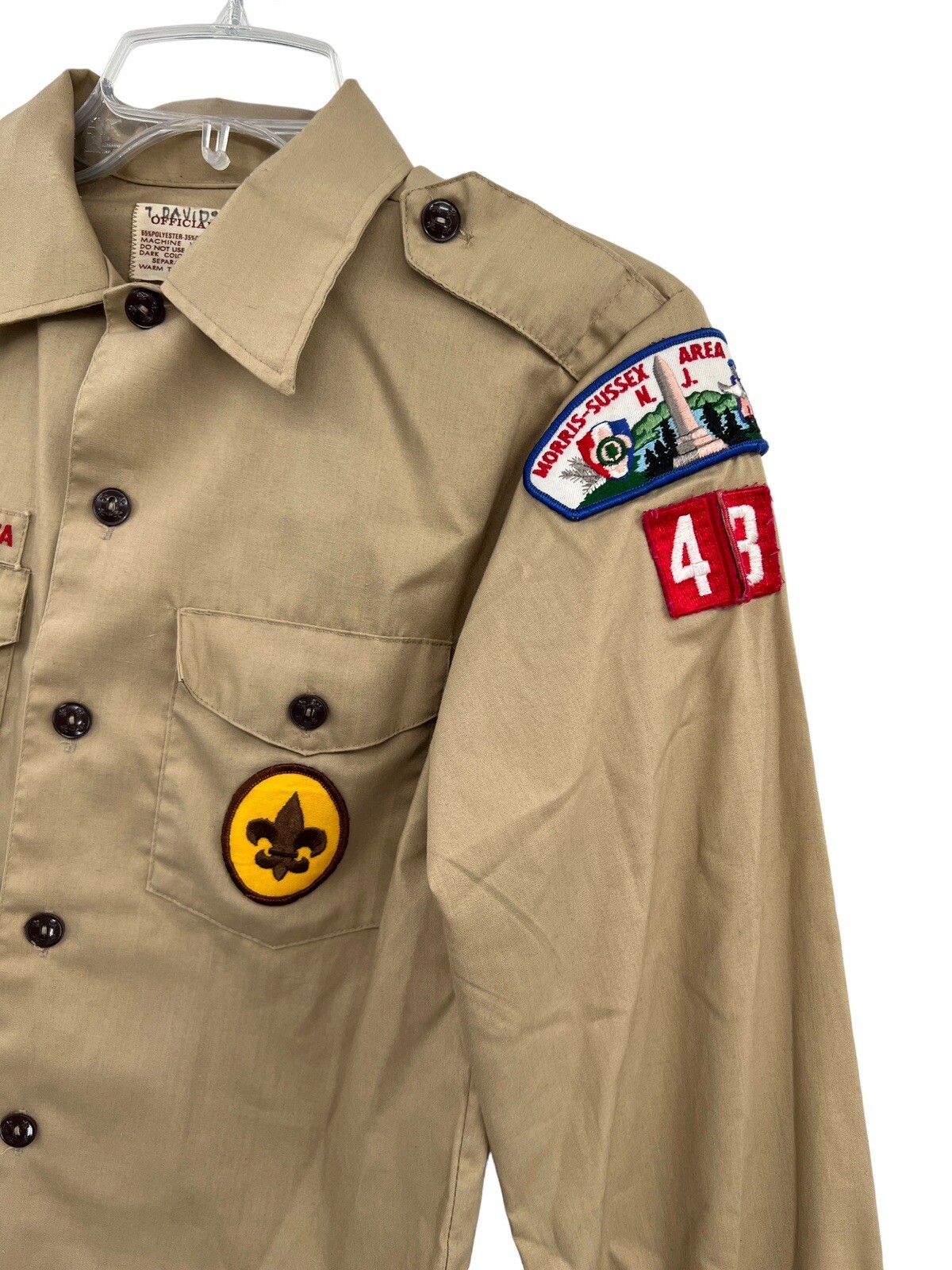 Boy Scouts Of America BSA Tan Long Sleeve Uniform Shirt + Patches Youth Size 16