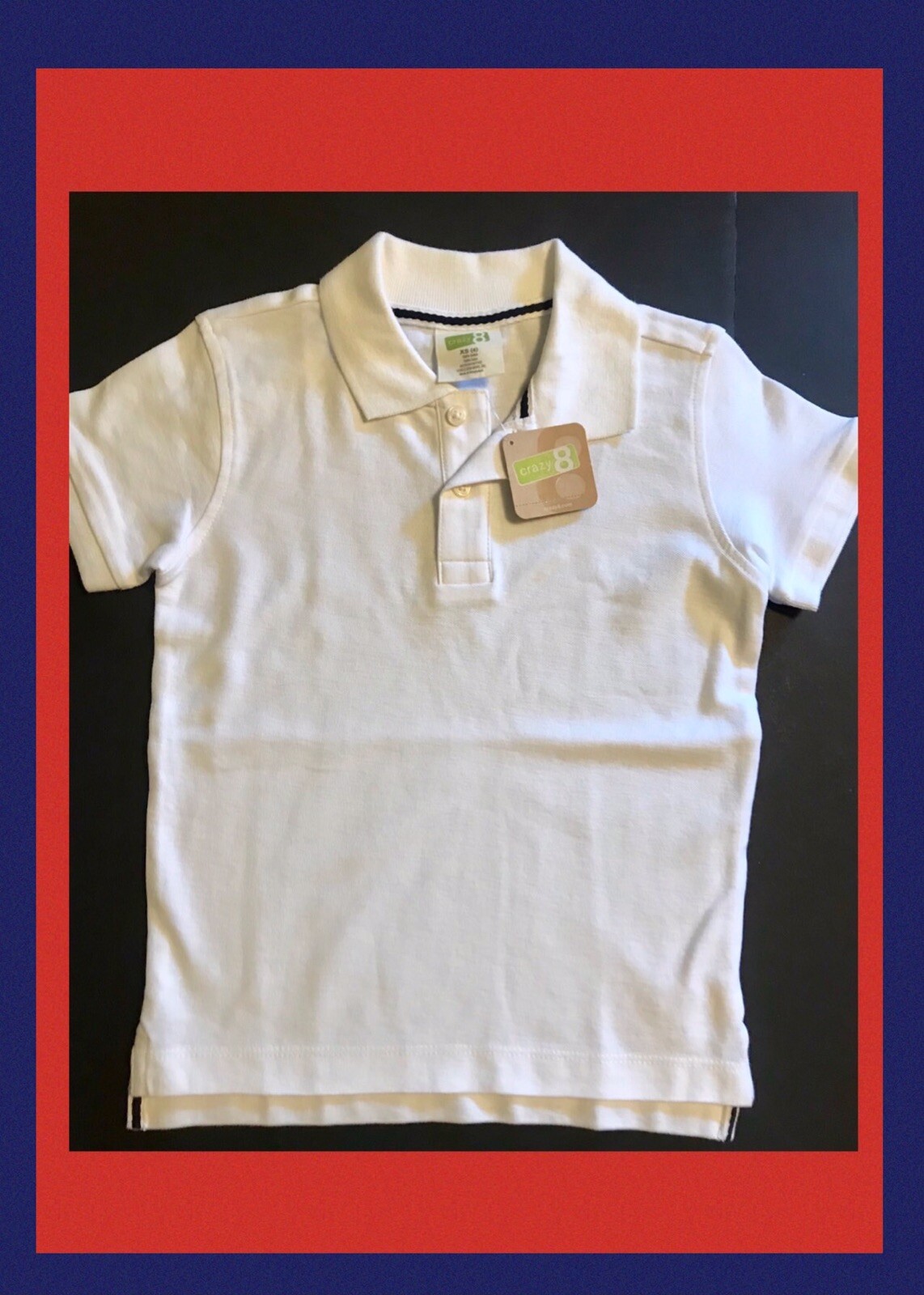 NWT Boy XS(4) Crazy 8 COTTON UNIFORM SCHOOL POLO Shirt Top Gymboree WHITE Collar