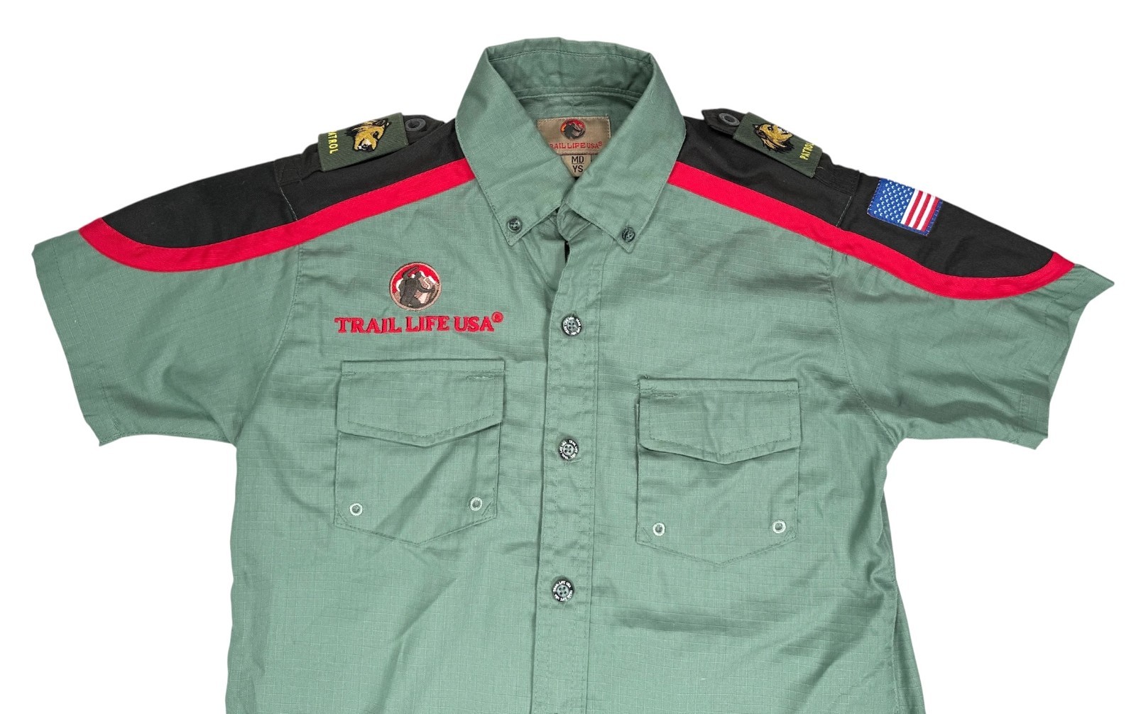 Trail Life USA Youth Official Uniform Shirt SS Green Ripstop Size MD YS Flag