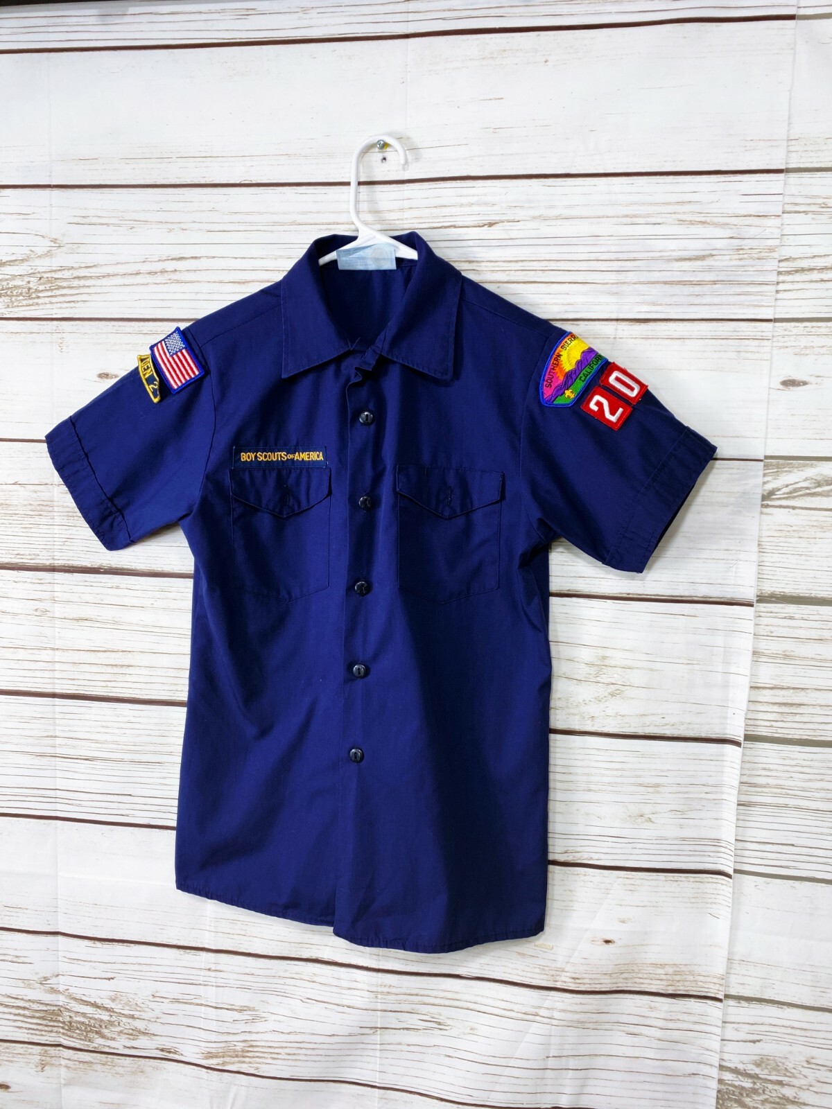 Boy Scouts Of America Boys Shirt Size LG 14-15 Blue Collared Pockets Button Up