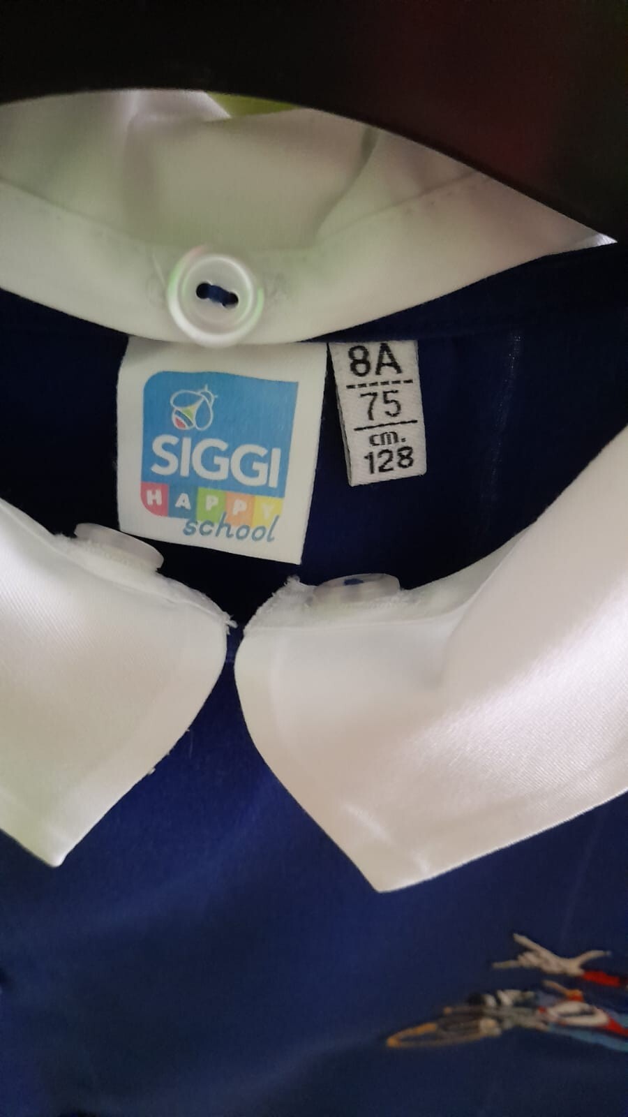 SIGGI ELEMENTARY SCHOOL CHILD 8 YEARS BLUE EMBROIDERED WHITE COLLAR APRON