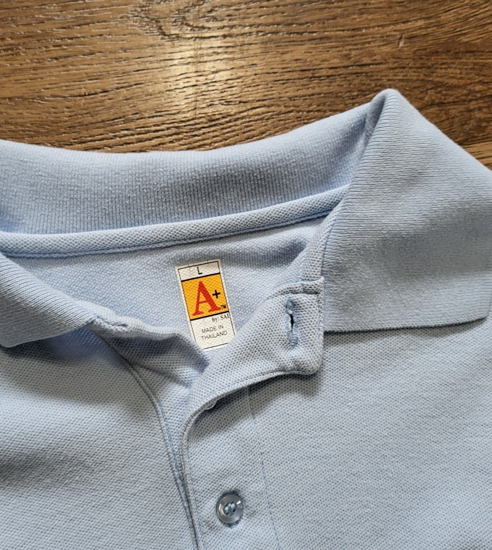 Pair of School School Uniform Baby Blue Short Sleeve Polo Shirts Size Large