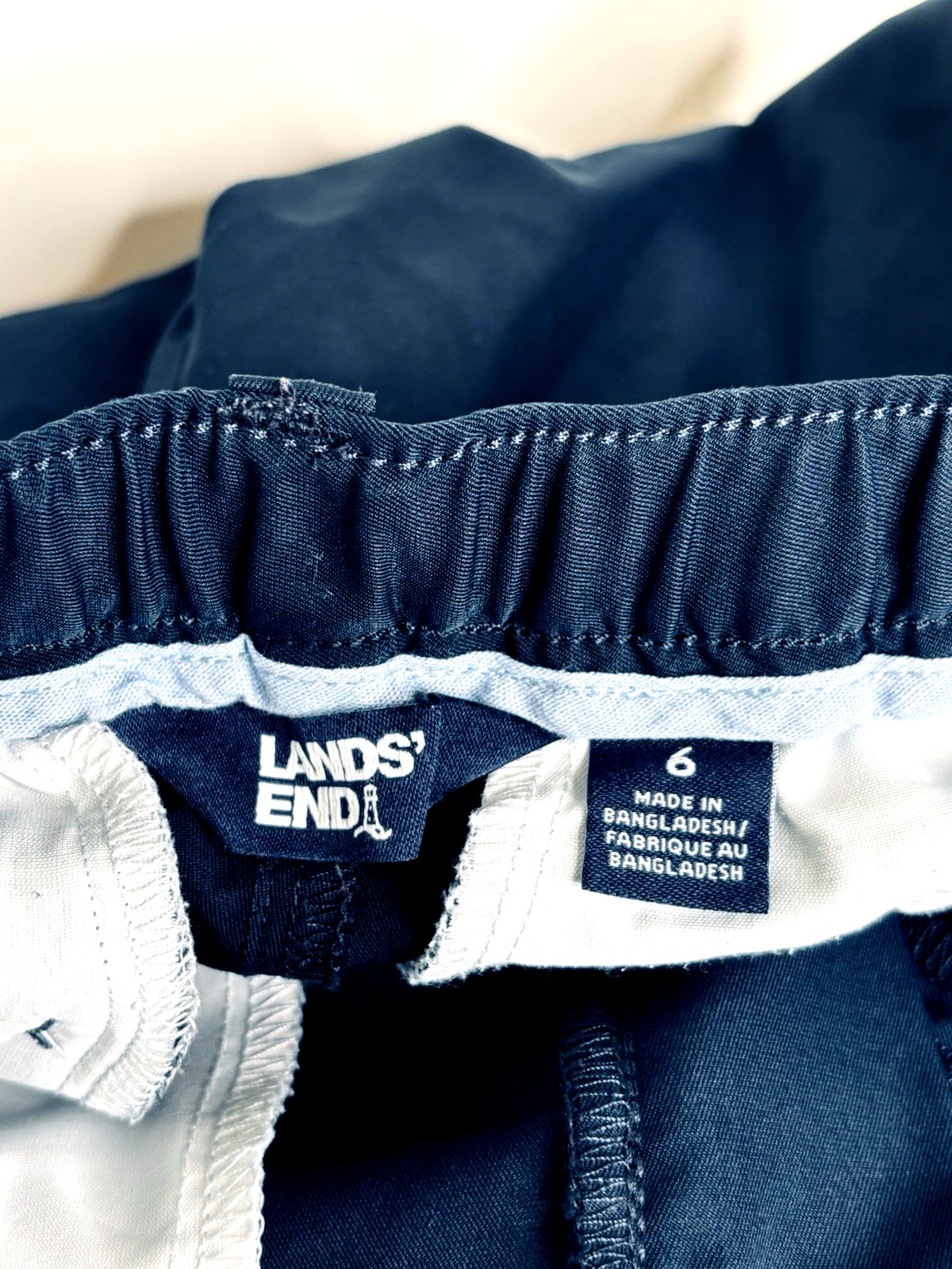 Lands’ End Boys 6 Navy Blue School Uniform Chino Shorts Adjustable Waist Pockets