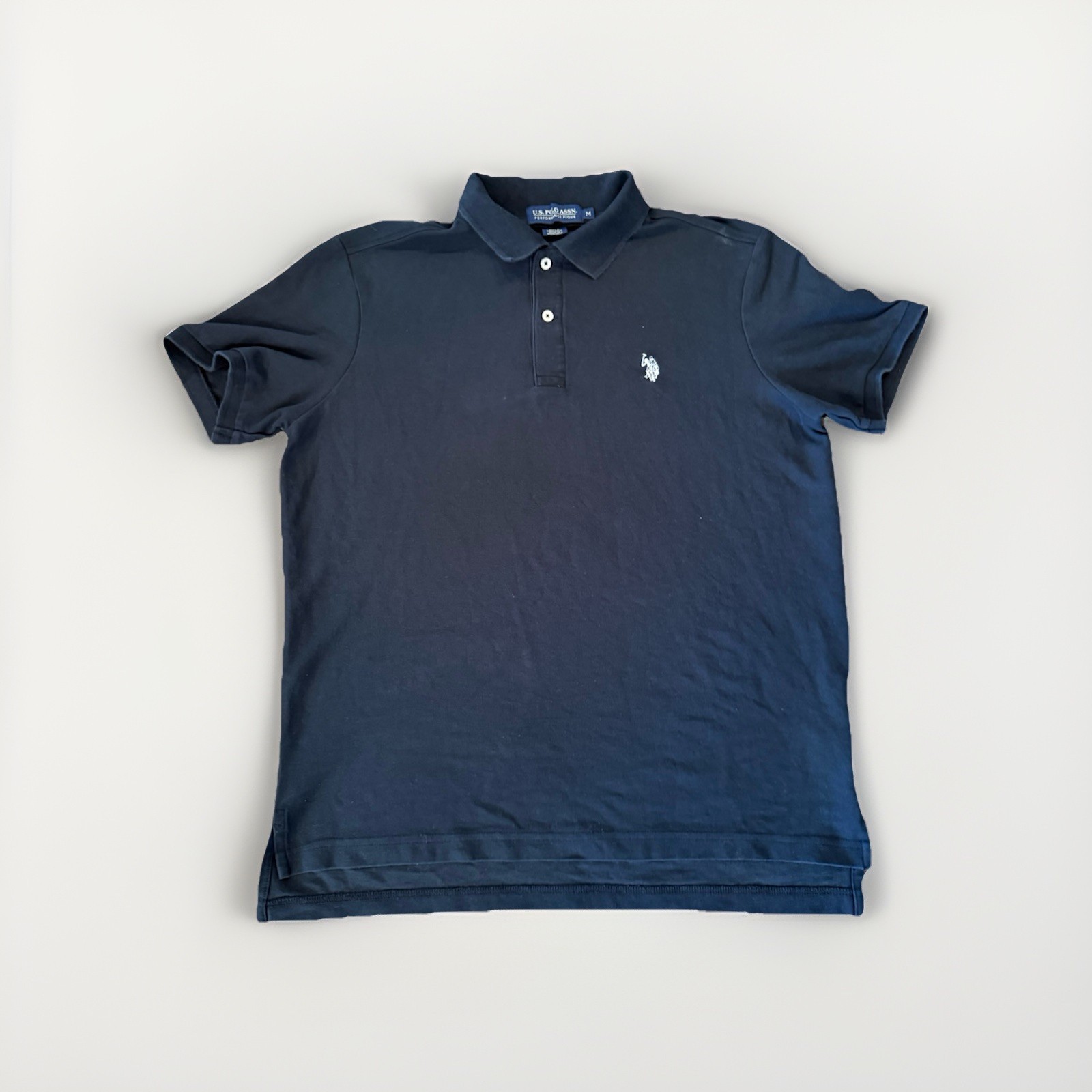 U.S. Polo Assn Youth Medium Black Performance Pique Polo Shirt Short Sleeve