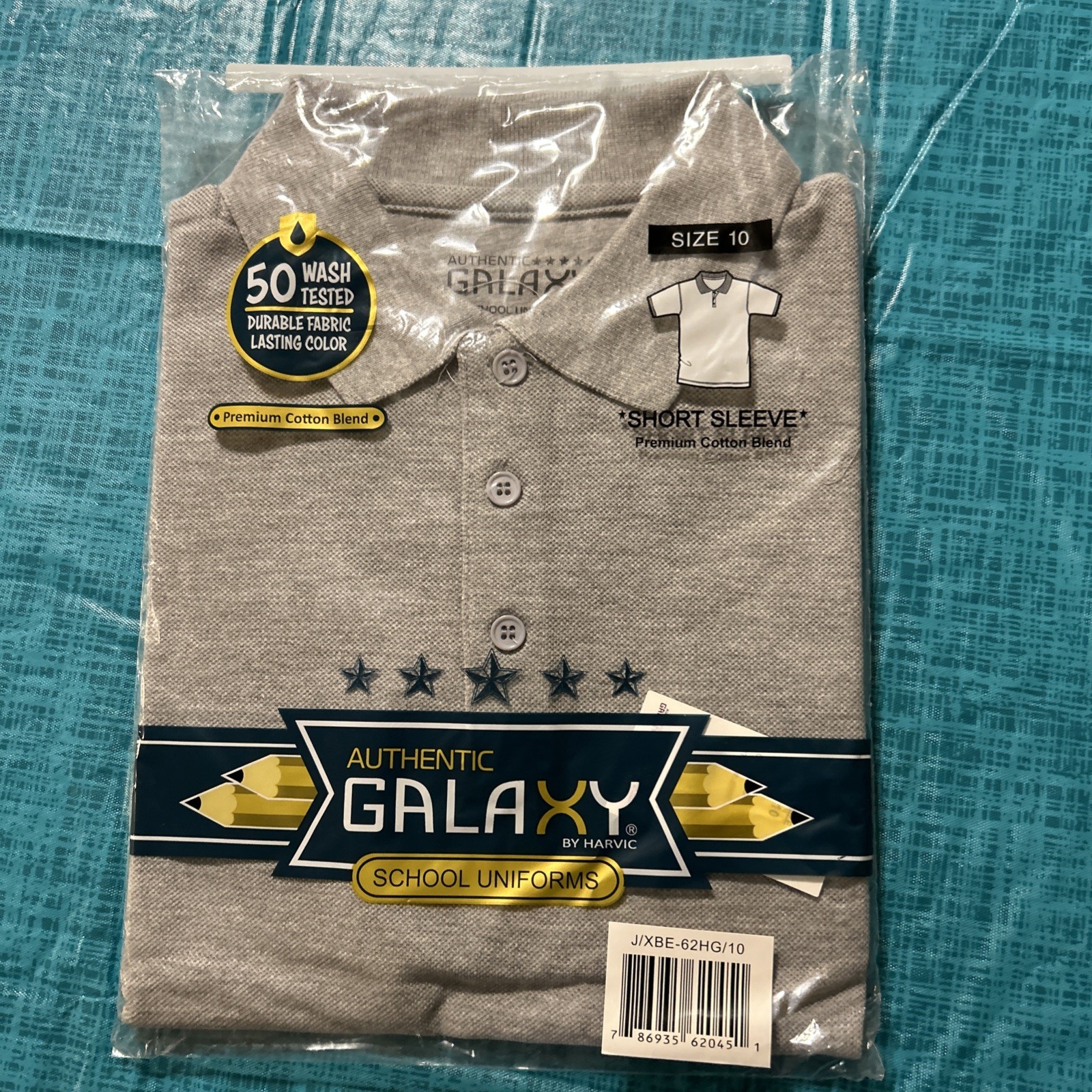 Authentic Galaxy School Uniform Gray Short Sleeve Polo Shirt Size 10 New C2