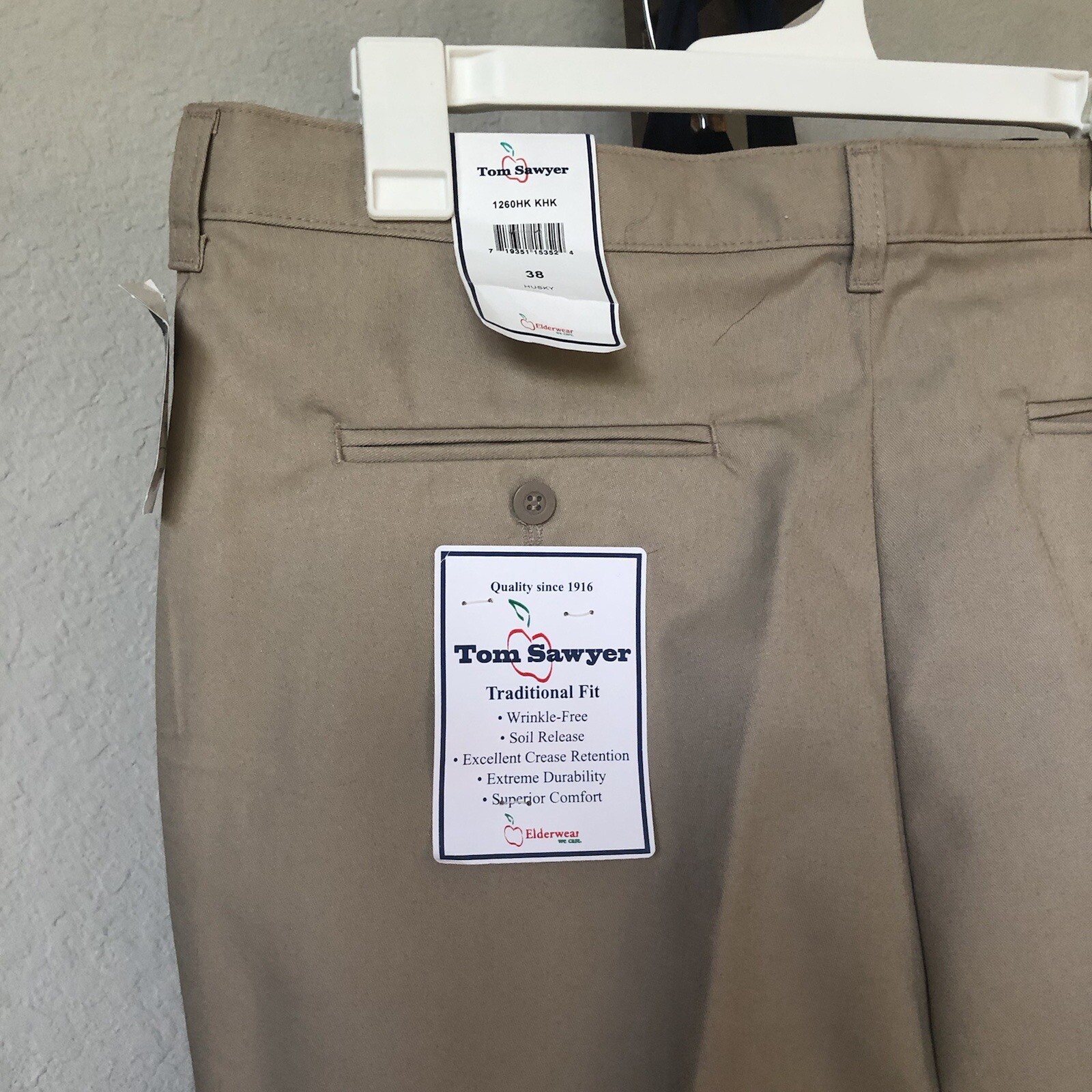 School Uniform Khaki Size38 Husky Adjustable Fit Tom Sawyer Wrinkle Free