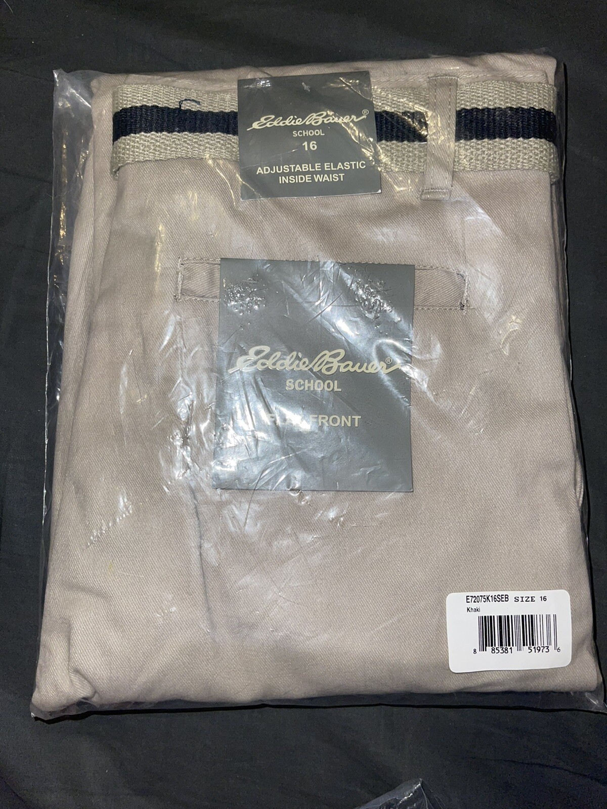 EDDIE BAUER SCHOOL BOY’S FLAT FRONT PANT WITH BELT ,KHAKI, SIZE 16
