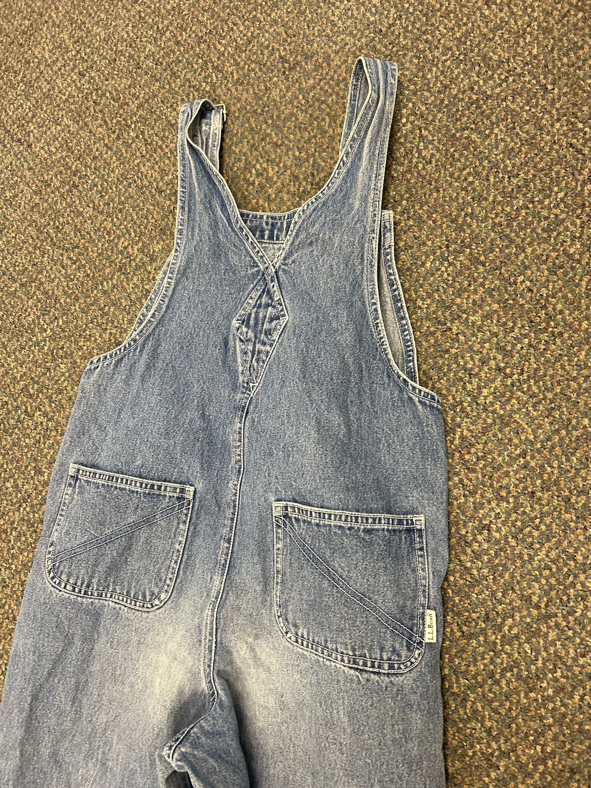 Vintage LL Bean Blue Denim Bib Overalls Youth Size Medium 100% Cotton Utility