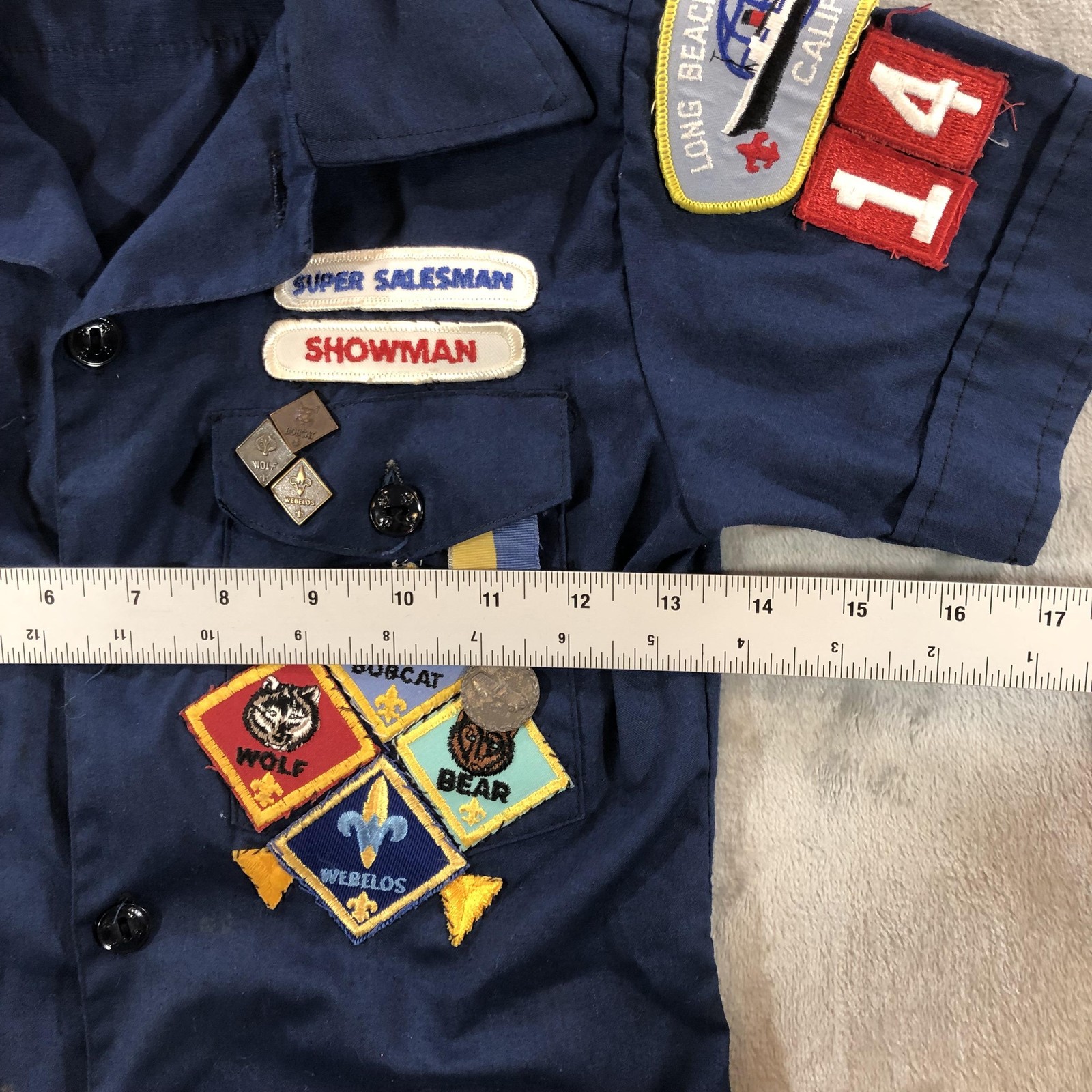 Vintage Boy Scouts Of America Shirt Youth Small Blue Uniform Patches 1980s