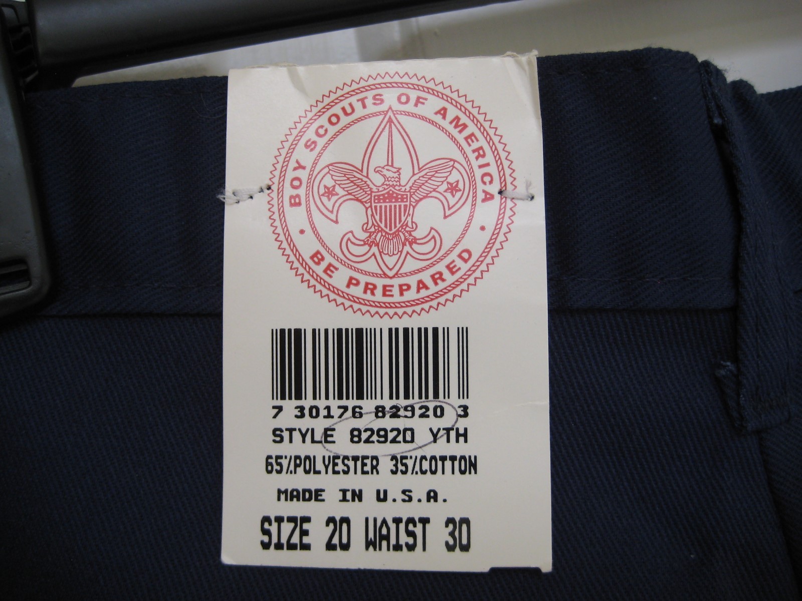 BOY SCOUT UNIFORM PANT BSA NAVY BLUE UNHEMMED SZ 18 (29″ W) OR SZ 20 (30″ W) NEW