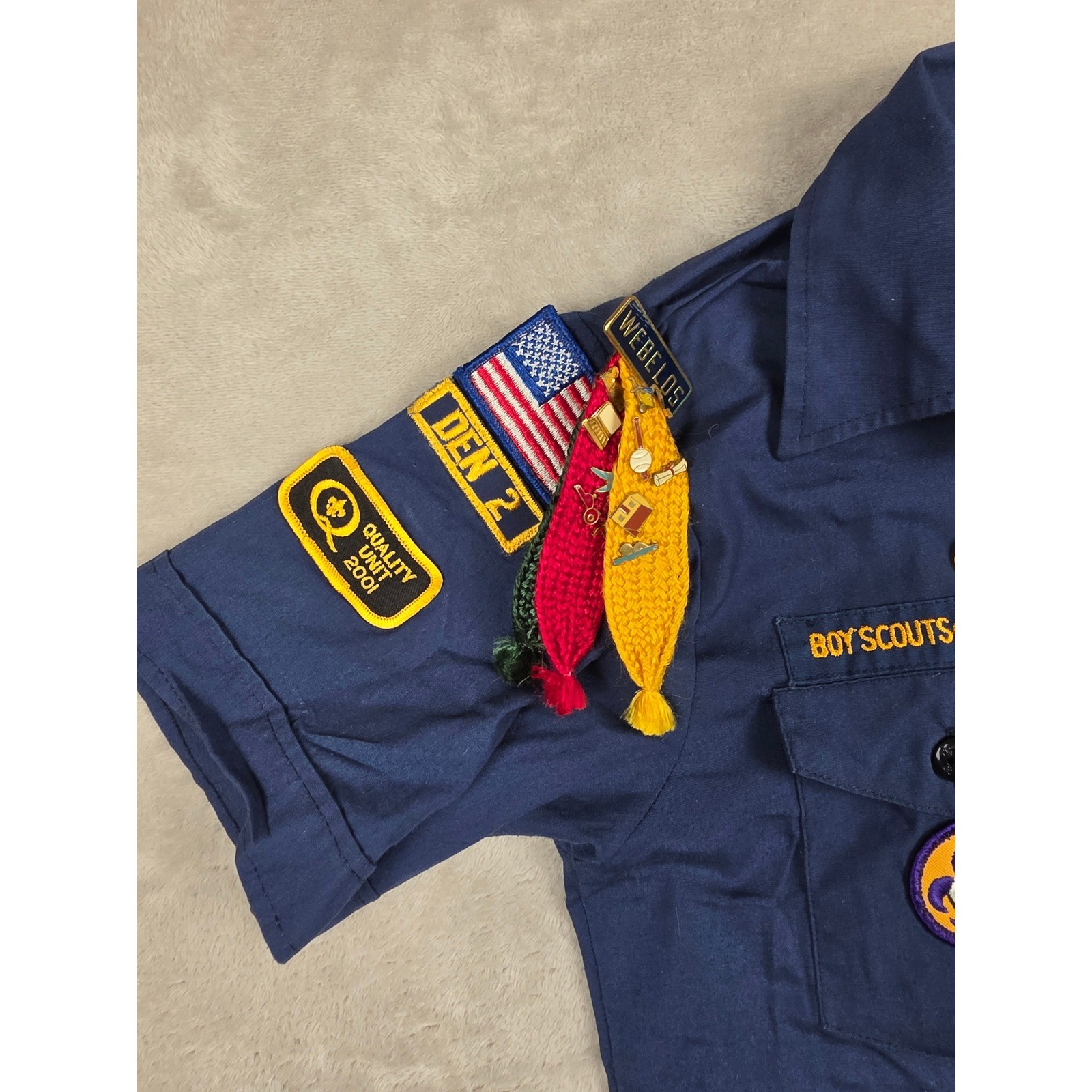 Boy Scouts of America Shirt Kids Youth Large 14-16 Blue Patches Pins BSA