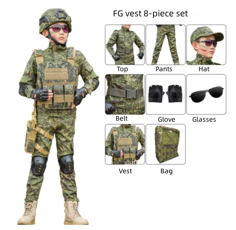 Children’s Camouflage Suit Special Forces Military Training Uniform with Helmet