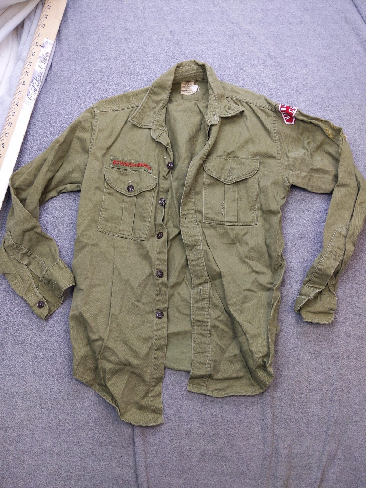 Vintage Boy Scouts Of America Shirt Boys XS Green Twill Button Front Uniform