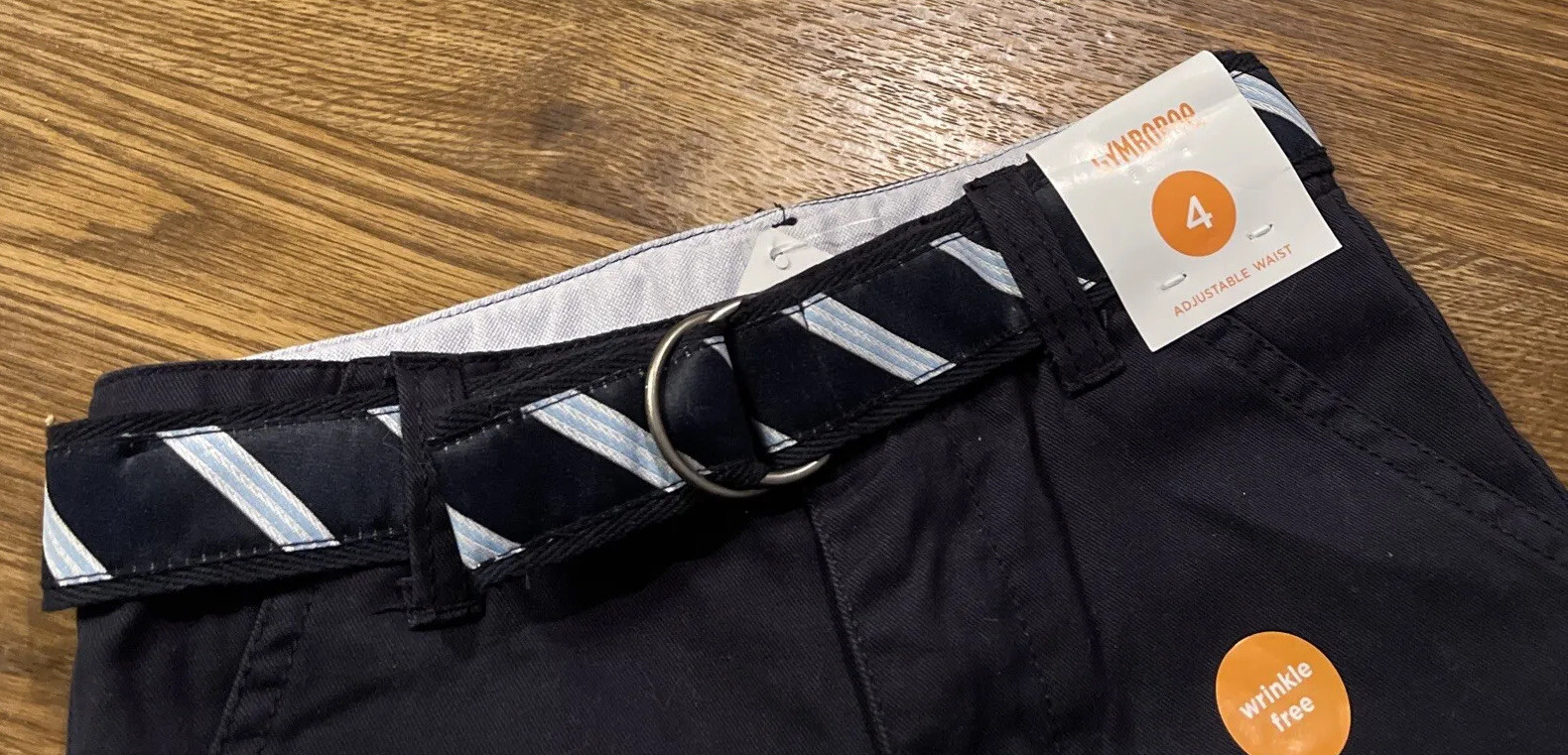 NWT-GYMBOREE Boys Navy Blue School Uniform Pants W/ Belt ADJ Waist SZ 4
