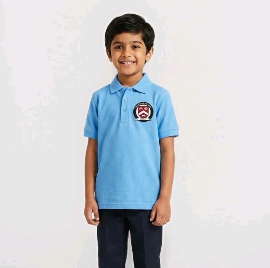 Dennis Uniform Polo Shirt Blue Size Youth Small YS Stratford School Logo, New
