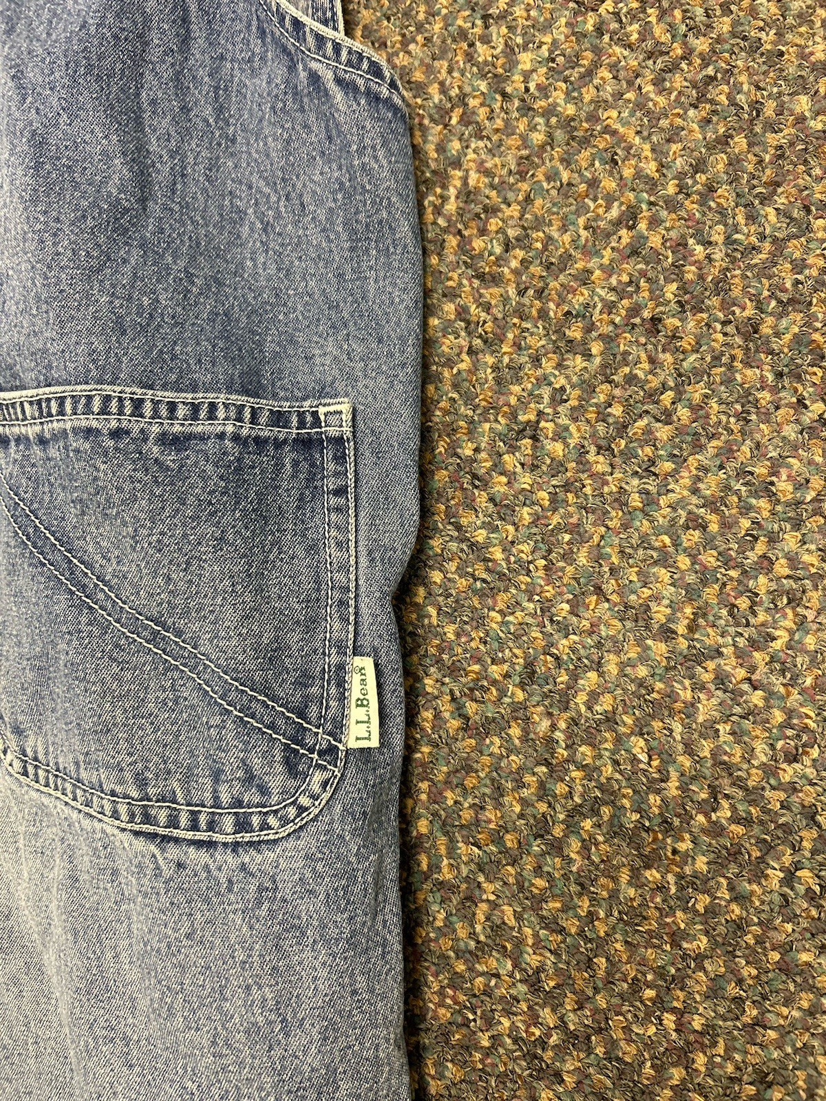 Vintage LL Bean Blue Denim Bib Overalls Youth Size Medium 100% Cotton Utility