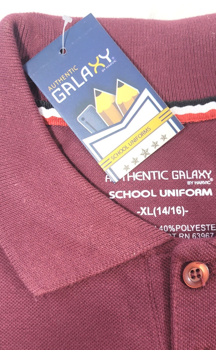 2 Galaxy Boy’s School Uniform Short Sleeve Polos – Burgundy – Sz XL 14/16