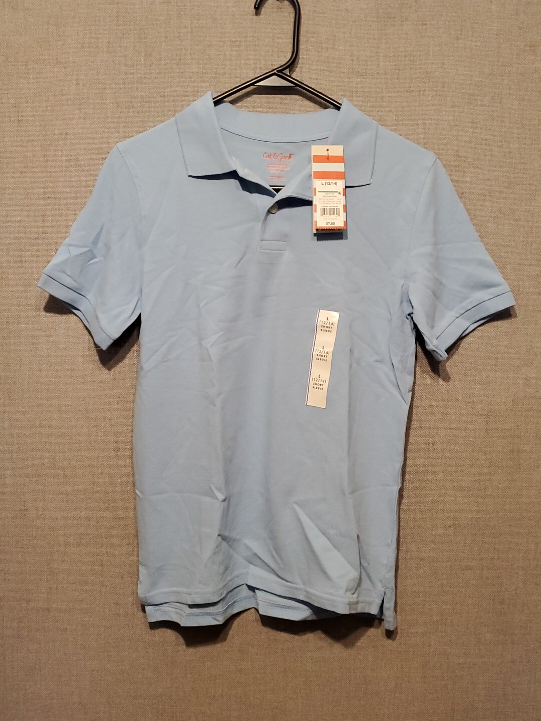 Cat & Jack Boys School Uniform Polo Shirt Light Blue Large 12/14 New With Tags