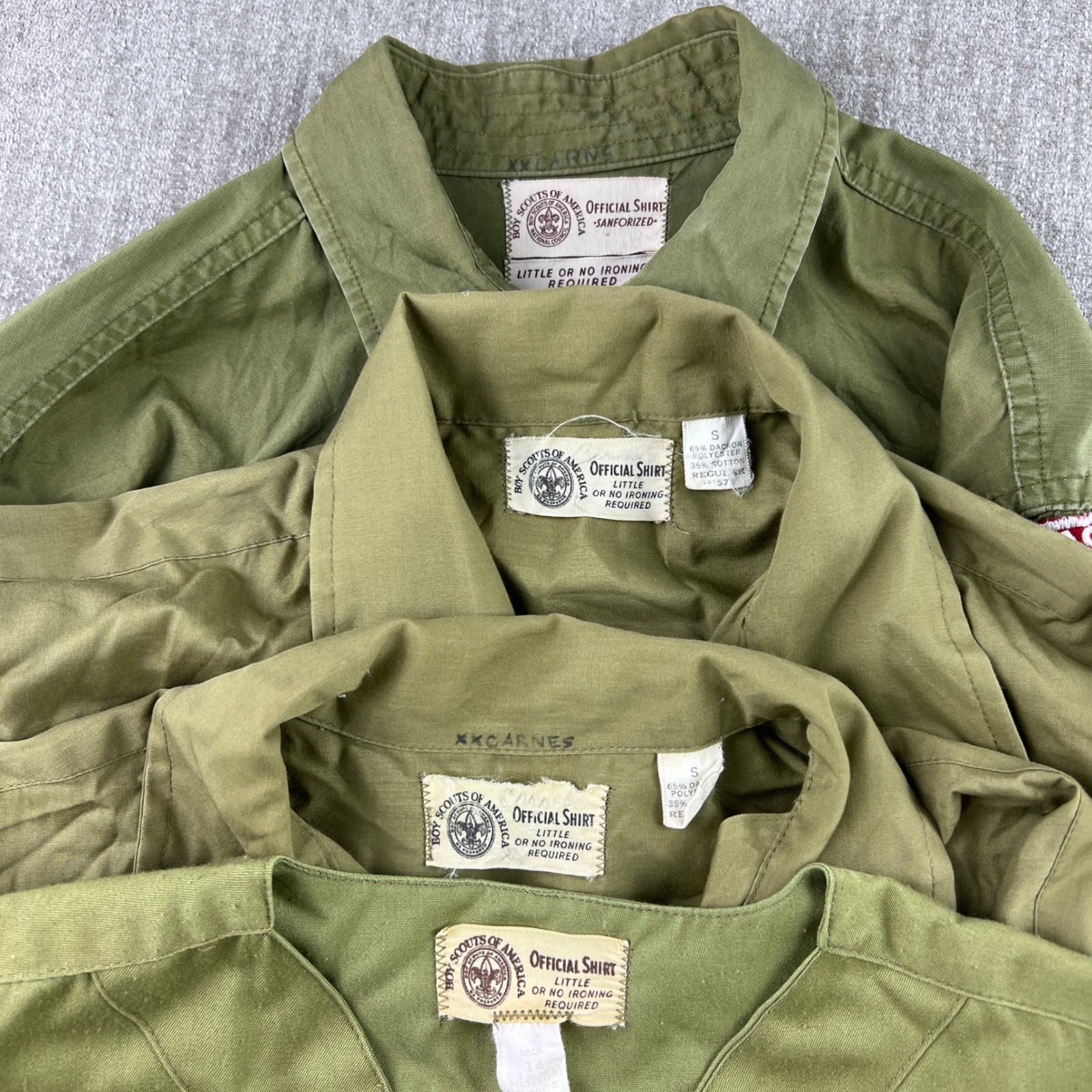 Vintage 70s Boy Scouts of America Uniform Shirt Lot of 4 Boys S Green Patches