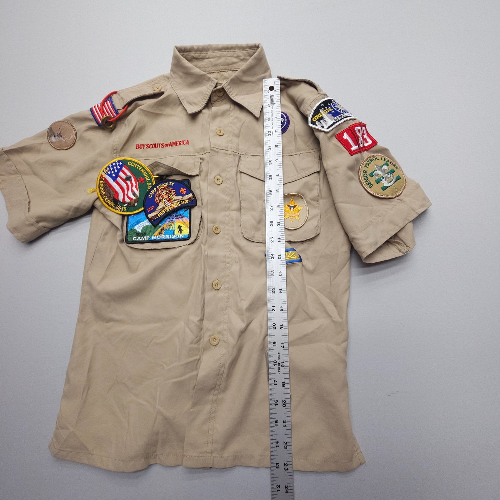 Boy Scouts Of America Youth Medium Uniform Shirt Tan Vented Microfiber Hiking