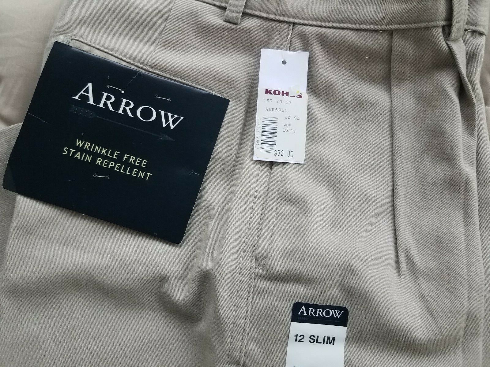 NWT ARROW Khaki Wrinkle Free Stain Repellent Boys 12 Slim School UNIFORM PANTS