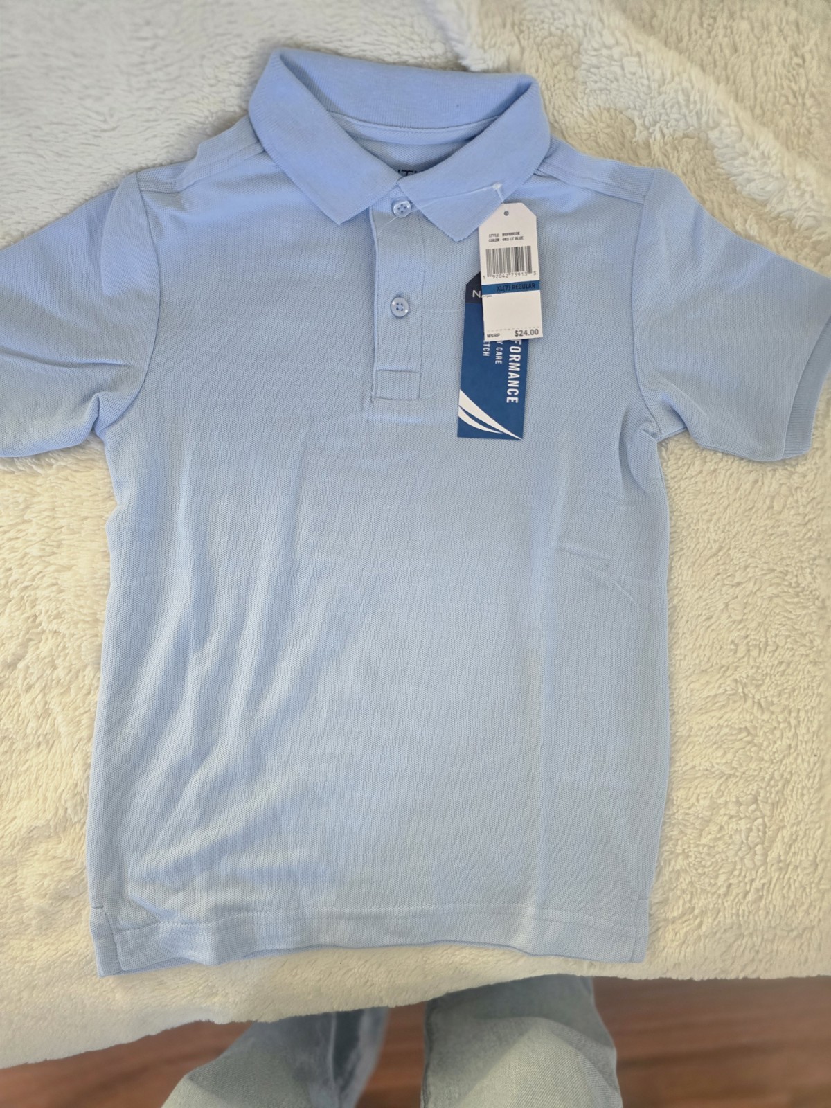 Nautica Boys Uniform Polo Shirt Light Blue Size XL (7) Short Sleeve Cotton Blend