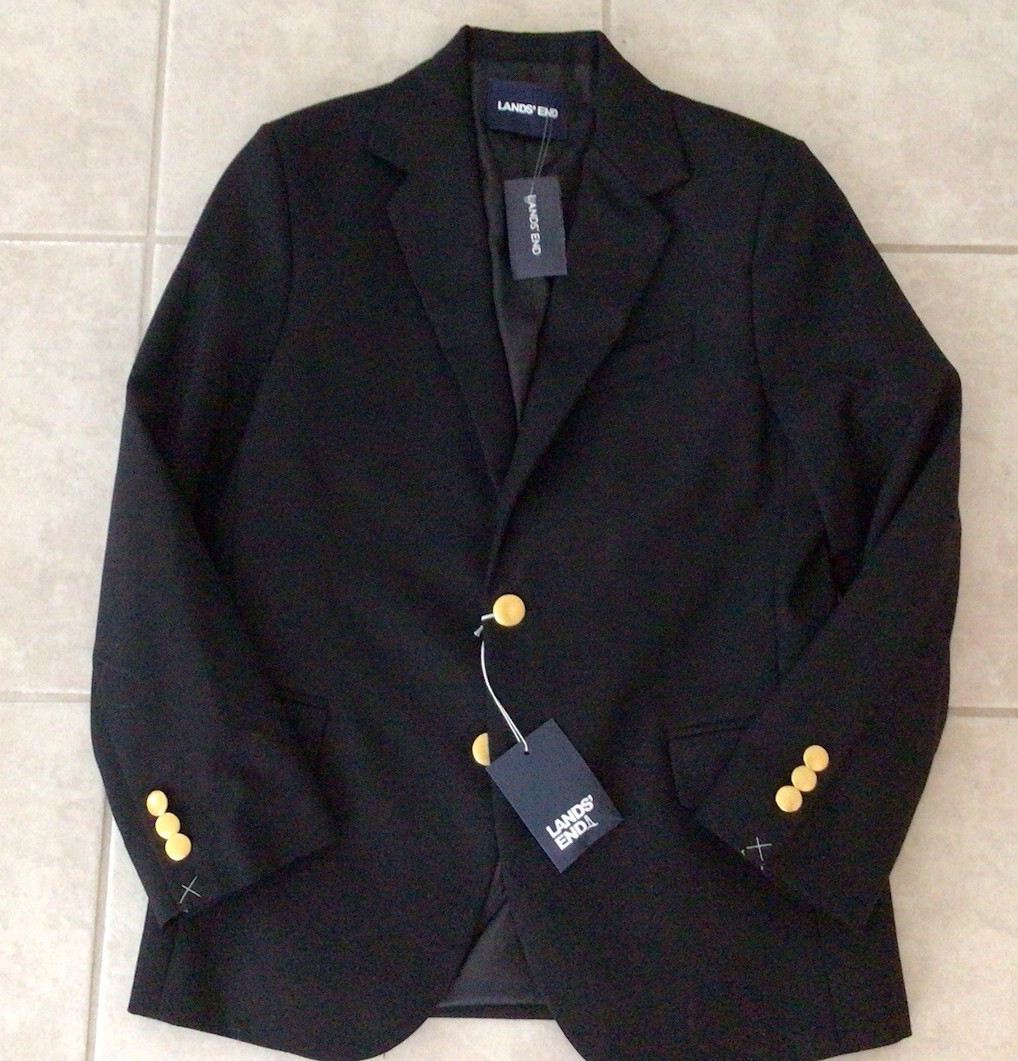 Lands’ End Boys School Regular Fit Hopsack Blazer Size 10 Black New With Tag
