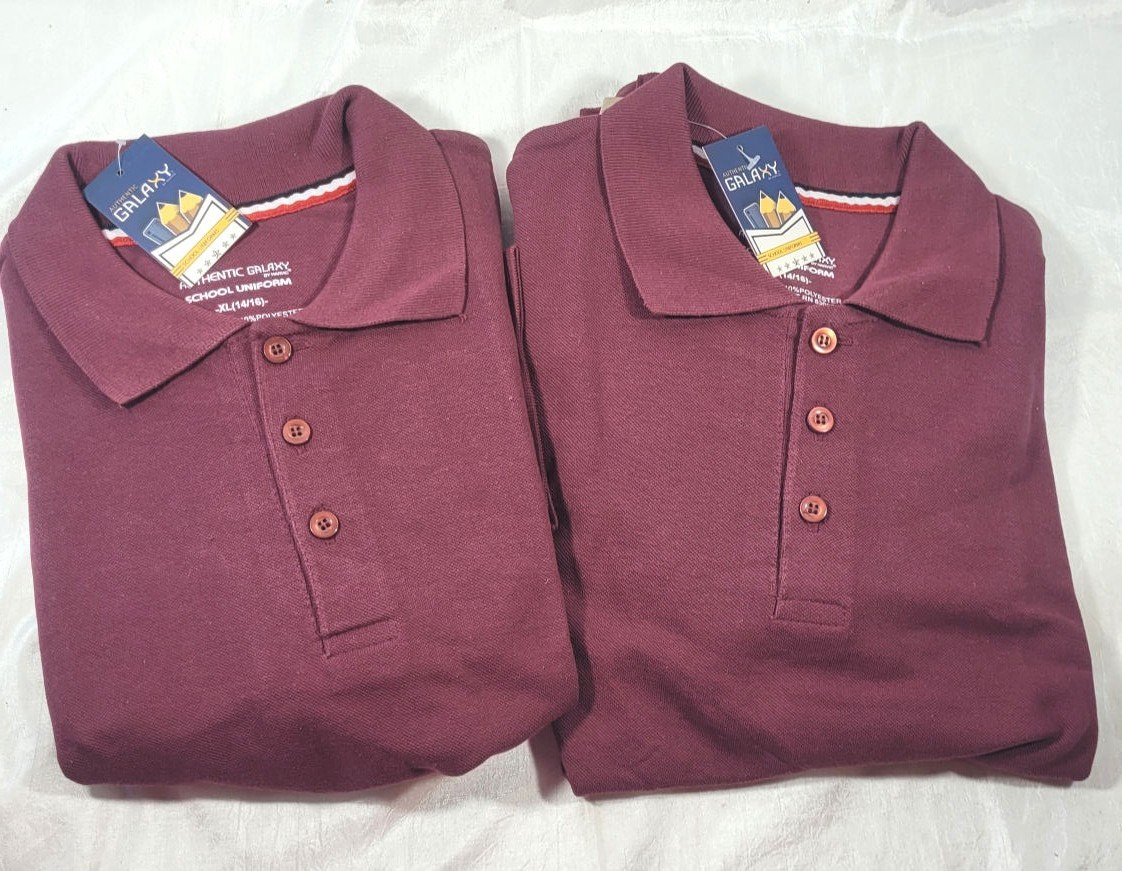 2 Galaxy Boy’s School Uniform Short Sleeve Polos – Burgundy – Sz XL 14/16