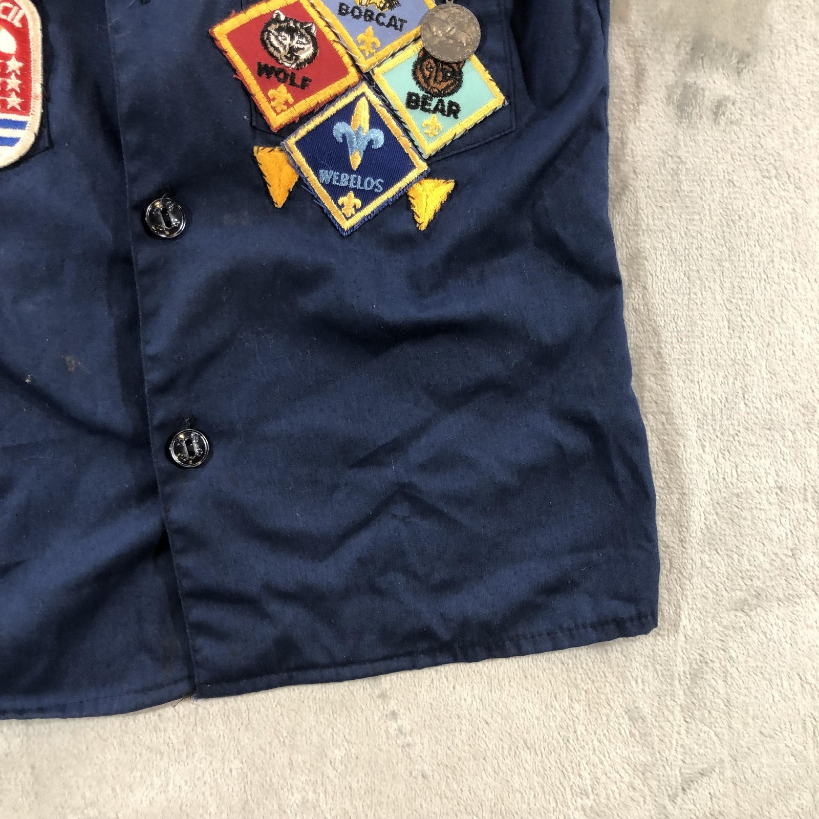 Vintage Boy Scouts Of America Shirt Youth Small Blue Uniform Patches 1980s