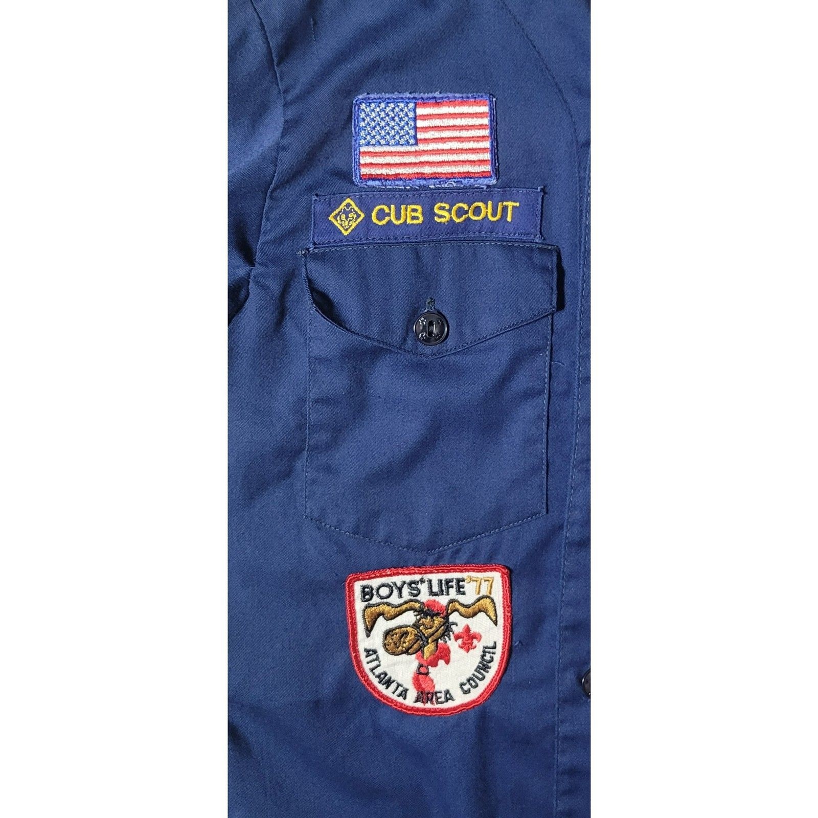 Vintage Cub Scout Youth Uniform Shirt Blue Long Sleeve No Collar w/Insignia