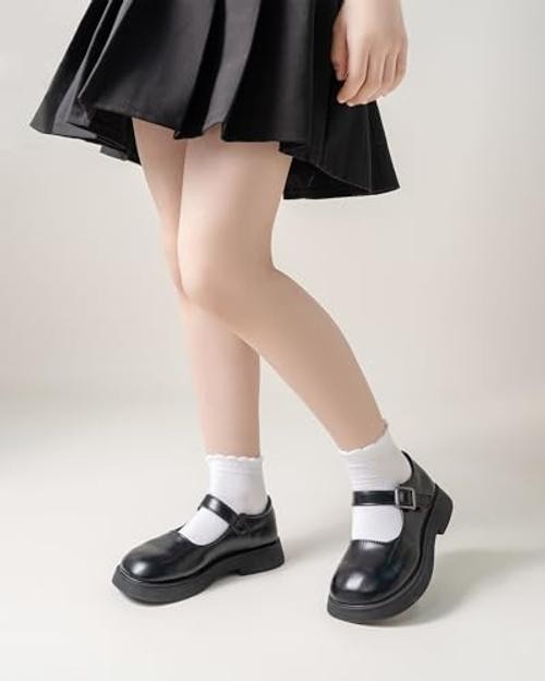 Funjoon Girls Ruffle Socks School Uniform Kids Cotton Crew 4-6 Years White