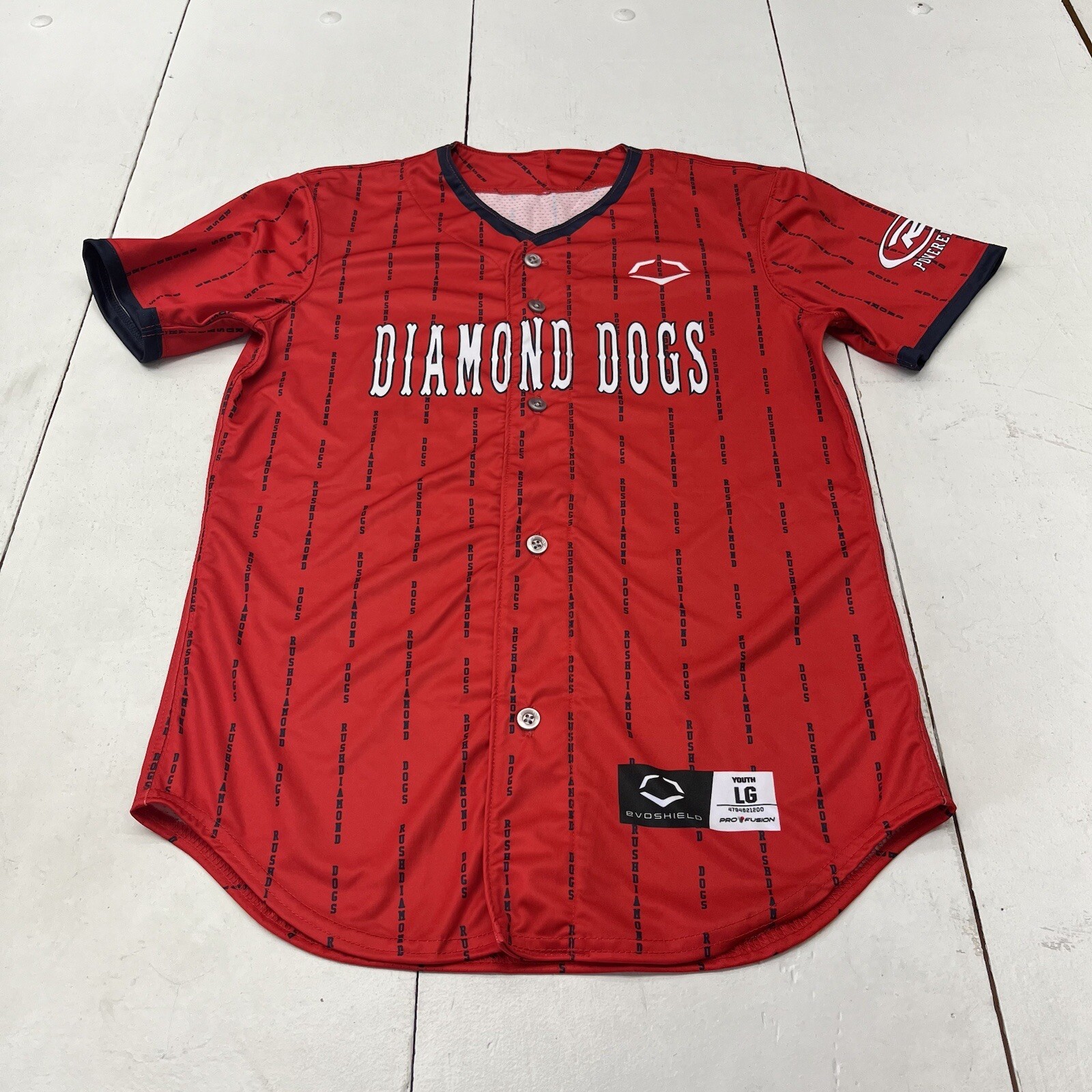 Evoshield Red Diamond Dogs Short Sleeve Button-Up Jersey Boys Size Large
