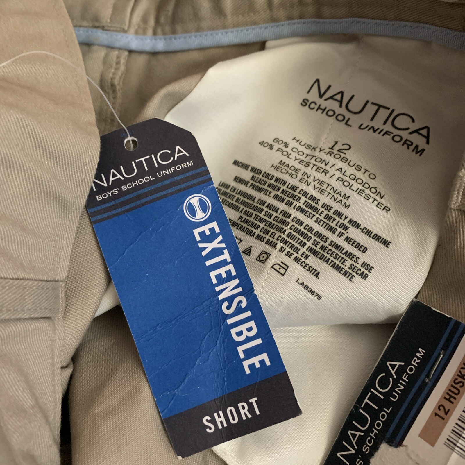 Nautica Boys’ School Uniform Performance Short Khaki Size 12 Husky