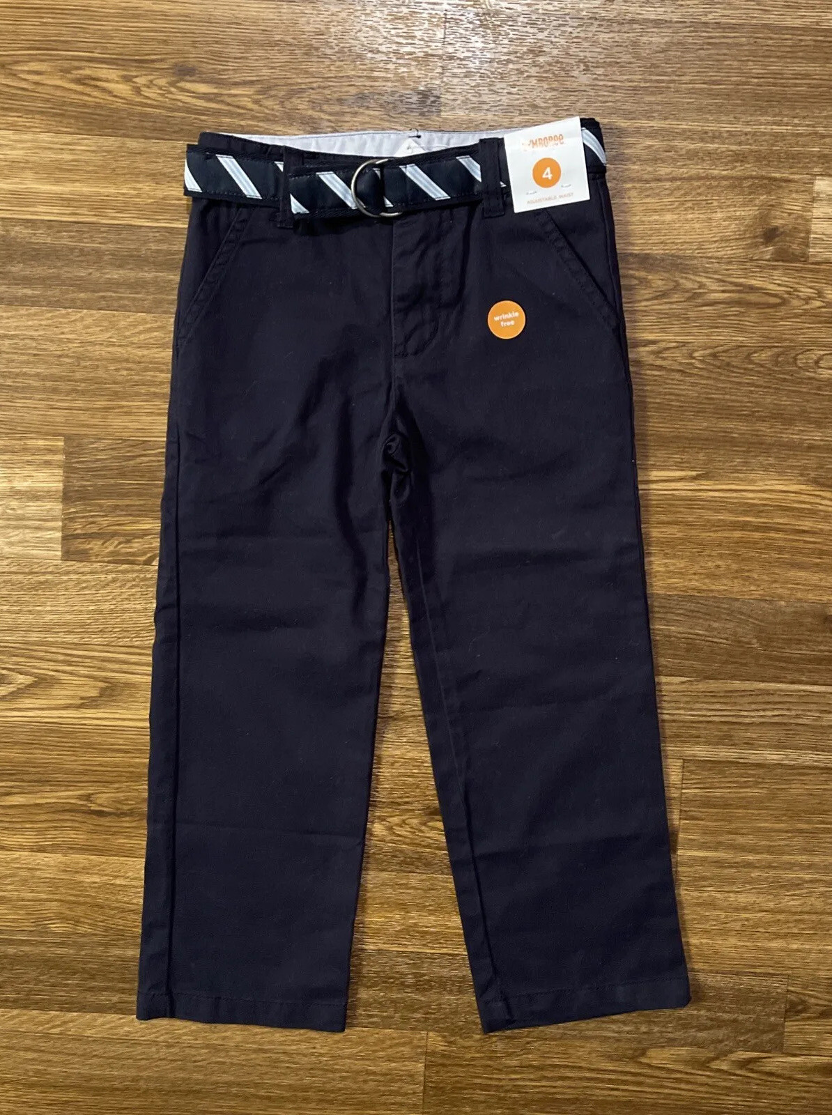 NWT-GYMBOREE Boys Navy Blue School Uniform Pants W/ Belt ADJ Waist SZ 4