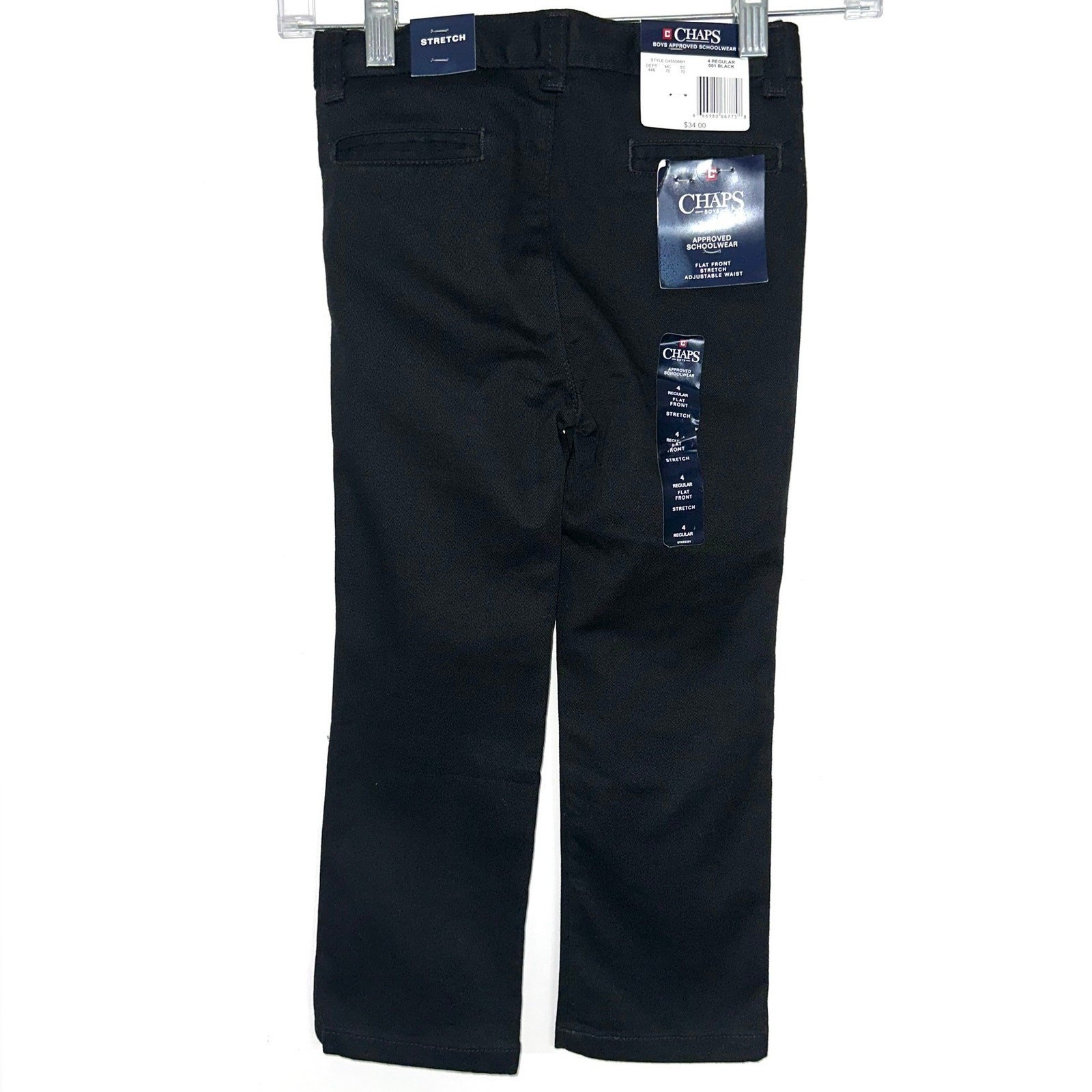 NWT Chaps Boys Black School Uniform Flat Front Stretch Twill Pants Size 4 Reg