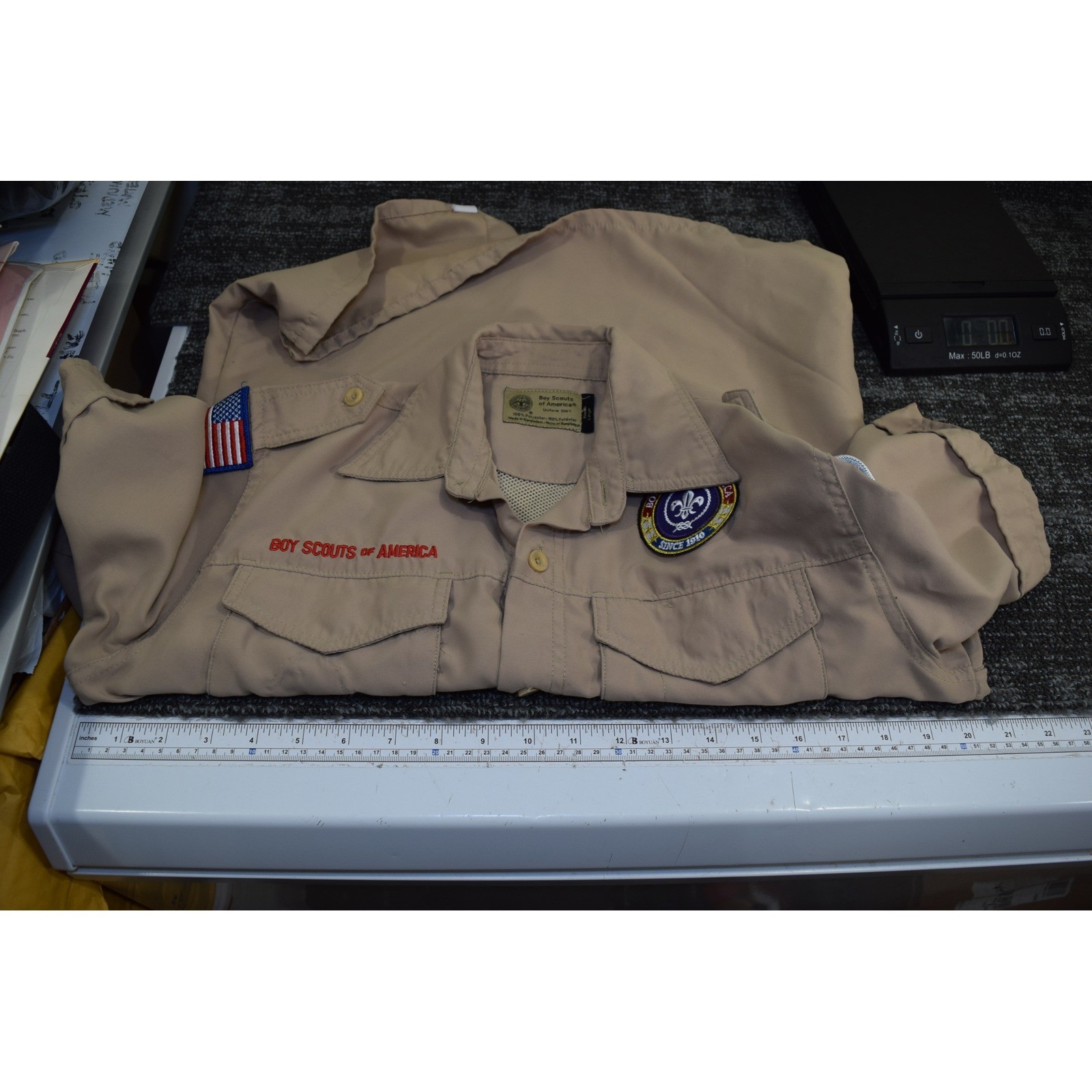 Boy Scout Official Uniform VENTED Shirt BOYS L + BONUS DC NCAC Webelos Quick Dry