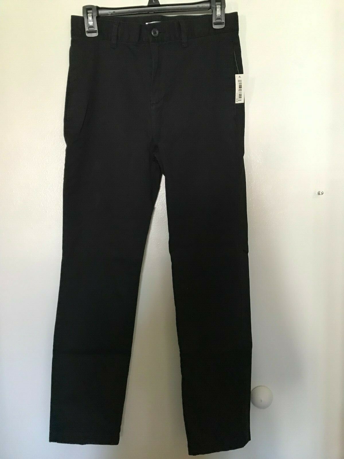 Essentials Big Boys’ Straight Leg Flat Front Uniform Chino Pant, Black,14