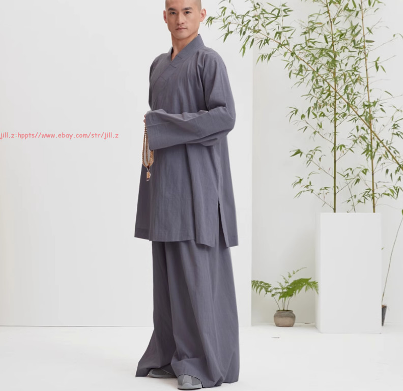 Buddhist Shaolin Monk Robe Full Set/Cotton Thin Kung Fu Suit Meditation Uniforms