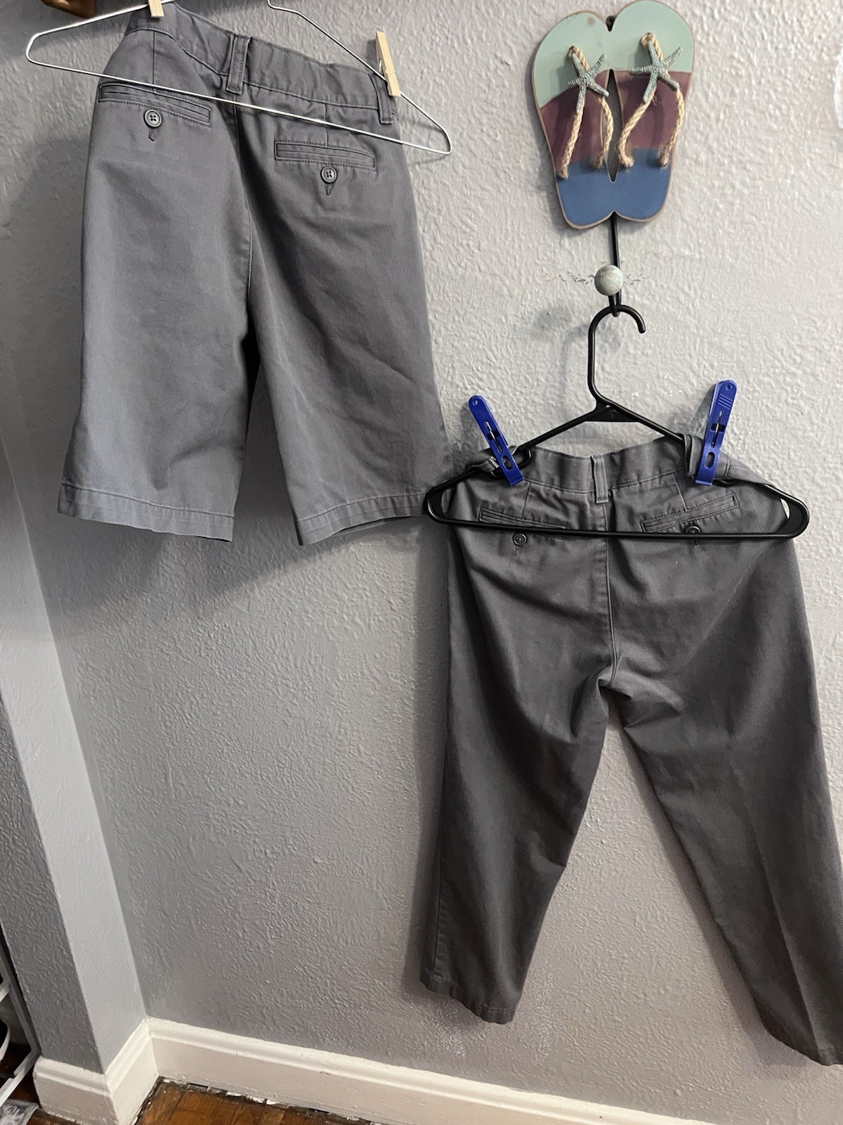 Lands End Boys Gray Pants & Short Size 12 Adj Waist School Uniform Lot Of 2