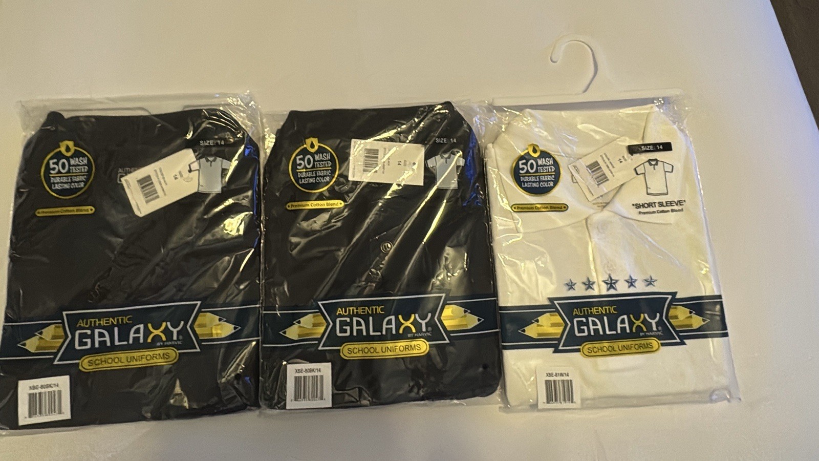Galaxy by Harvic 2 Black & 1 White School Uniform Polo Shirt Size 14 Set of 3