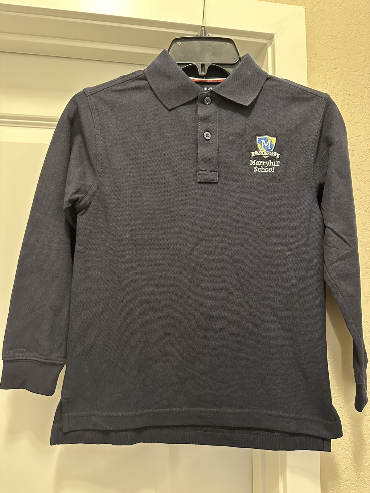 NWT Tommy Hilfiger School Uniform Boys Blue LS Polo Merryhill School 8