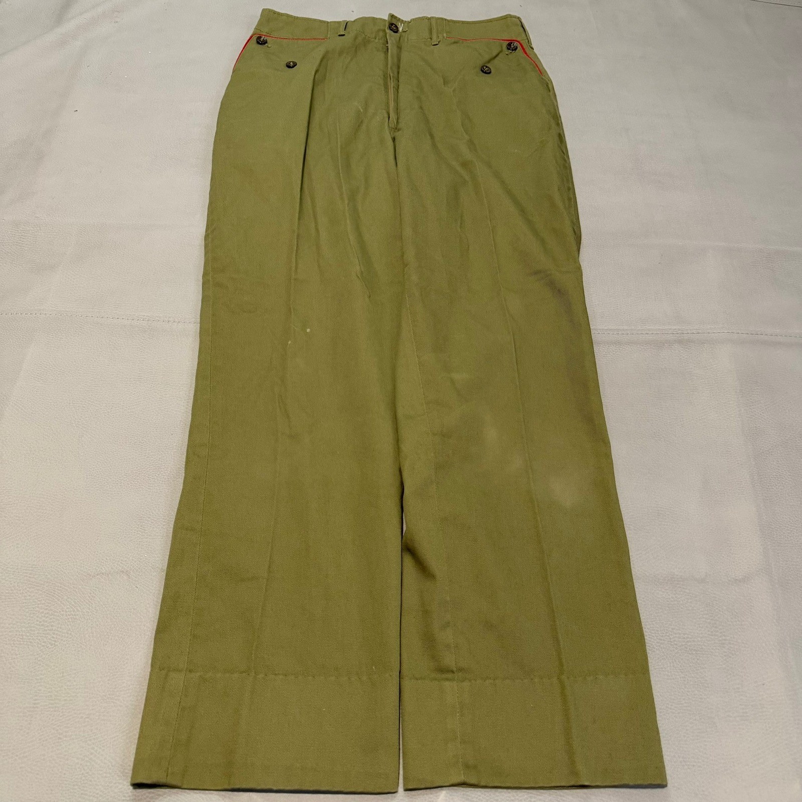VTG Boy Scouts of America BSA Olive Union Made Uniform Pants Red Trim Kids 28×27