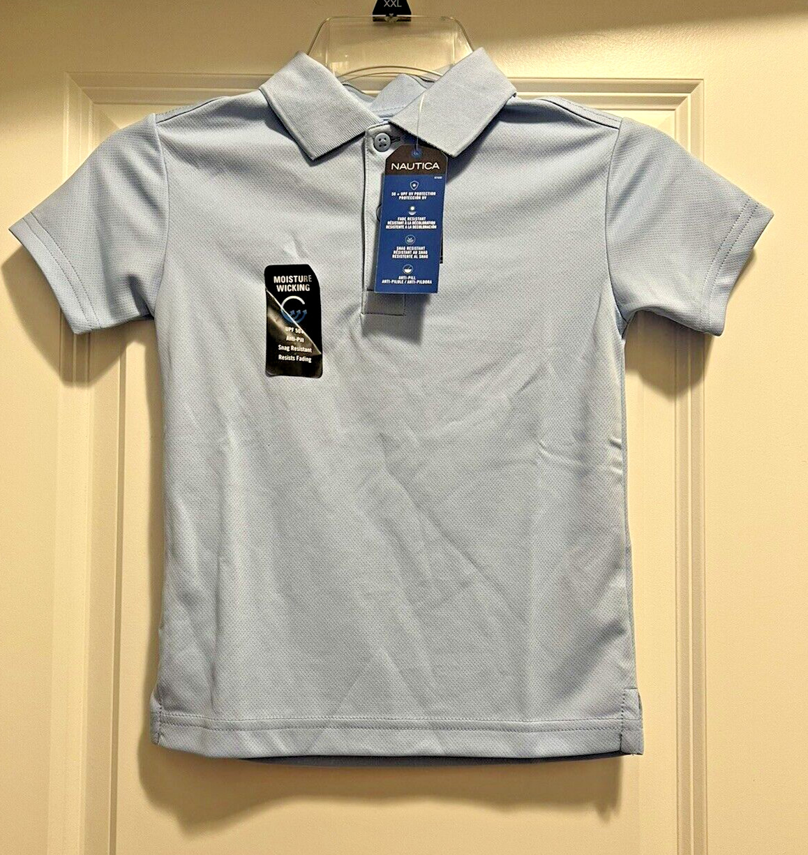 Boys Light Blue Nautica School Uniform Moisture Wicking Collared Shirt L 6 NWT