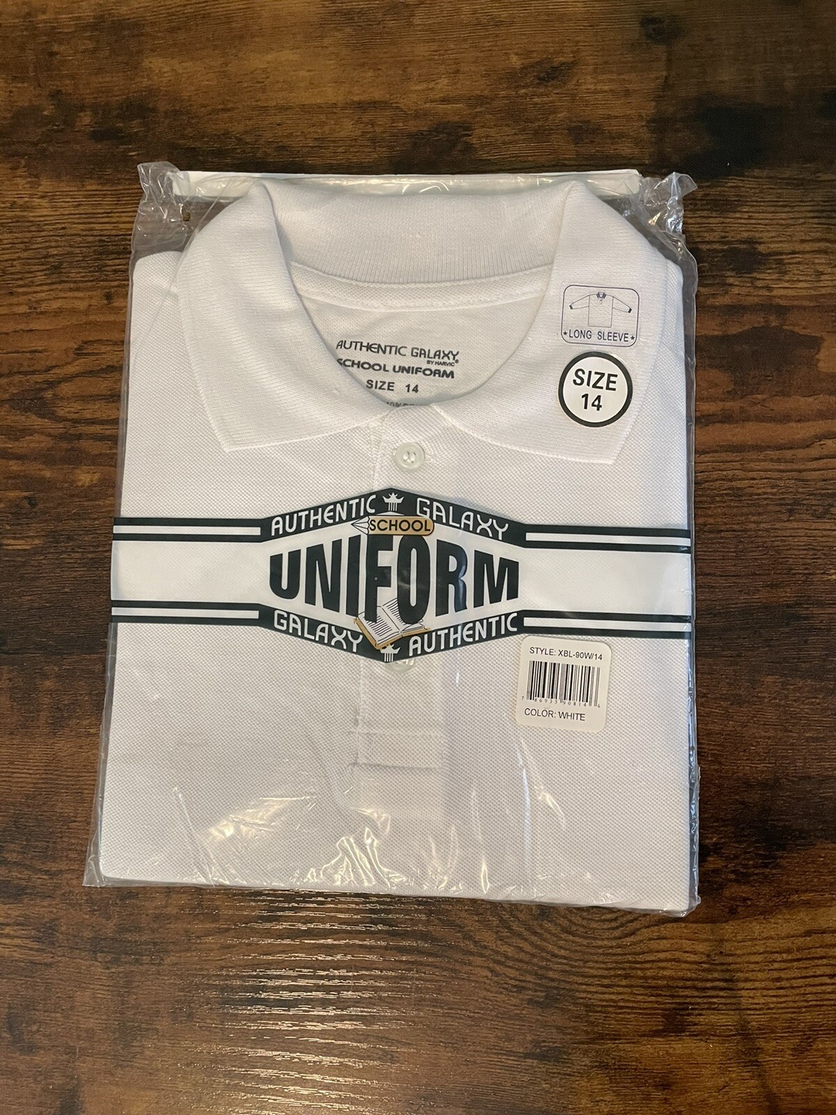 Authentic Galaxy School Uniform – Boys Long Sleeve Shirt – Color White – Size 14