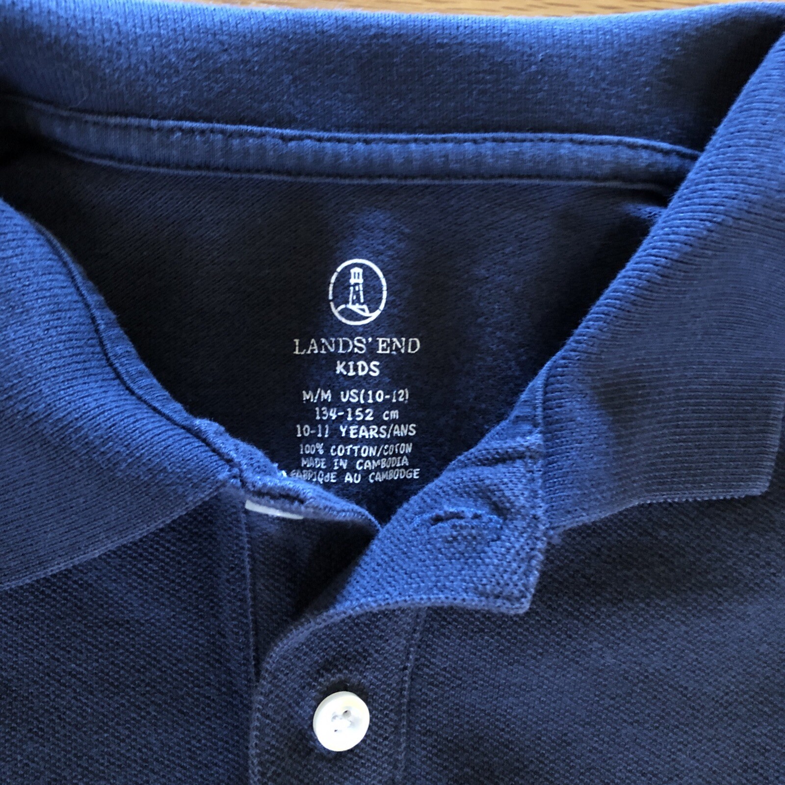Lands End Boys Uniform Polo Shirt Medium 10/12 Blue Long Sleeve