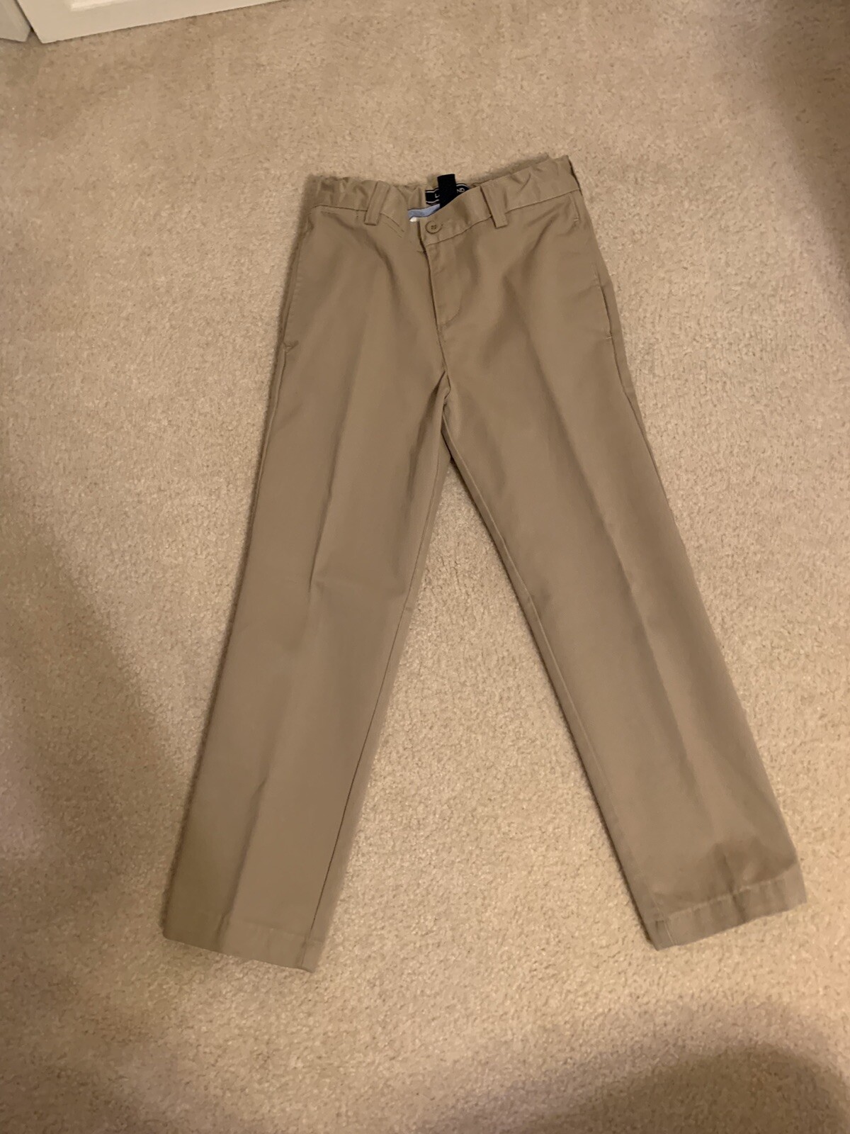 LANDS END Khaki School Uniform Perfect Chino Pants Boys 8 INSEAM 22 In.