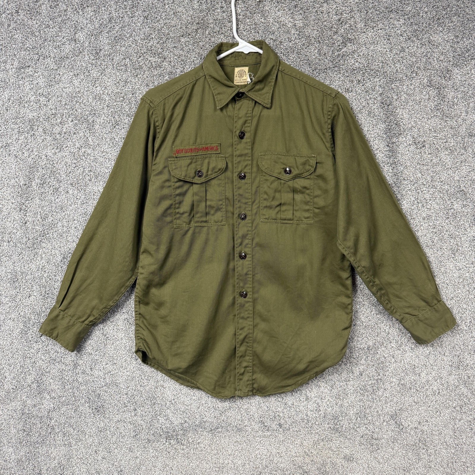 Vintage Boy Scouts Of America Shirt Pants Hat Set Boys 14 Green Uniform Twill