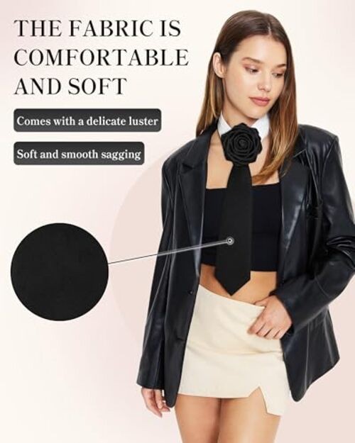 Tie for Women – Punk Metal Necktie Pre-Tied Adjustable Necktie for Black Rose