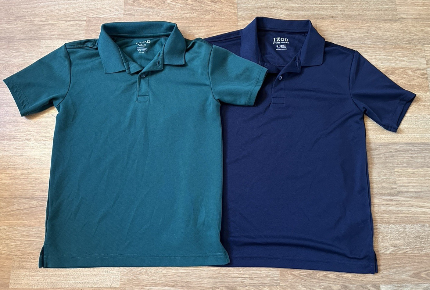 Lot of 2 IZOD Green & Navy Polo School Uniform Performance Shirts – Size M 10/12