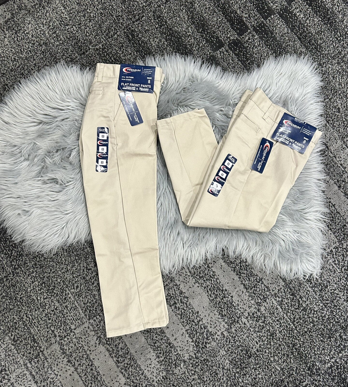 Lot of 2 Premium Wear Boys Size 8 Khaki Flat Front Uniform Pants NWT